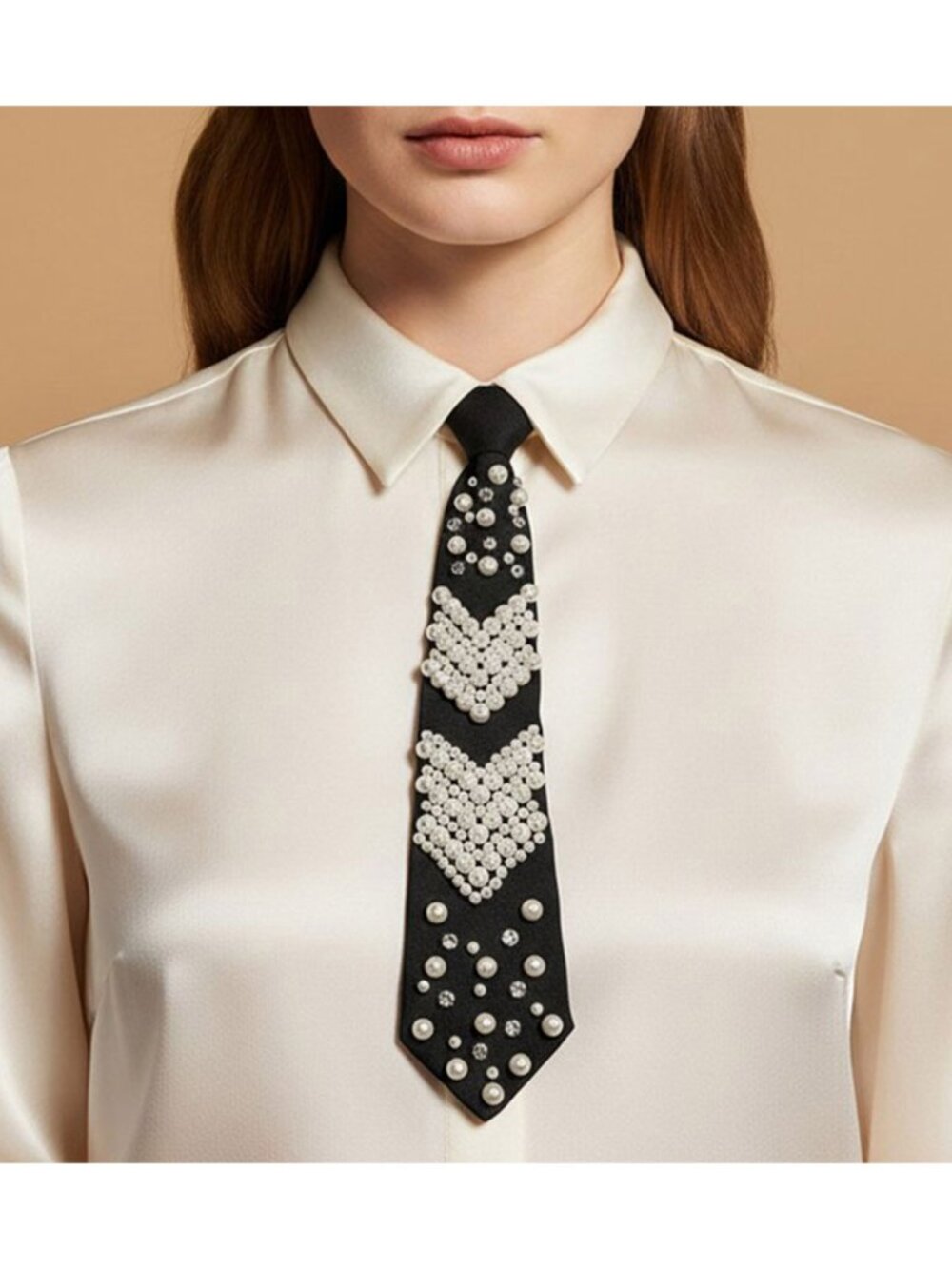 Tigerstars Black Pearl Embellished Adjustable Tie Necklace